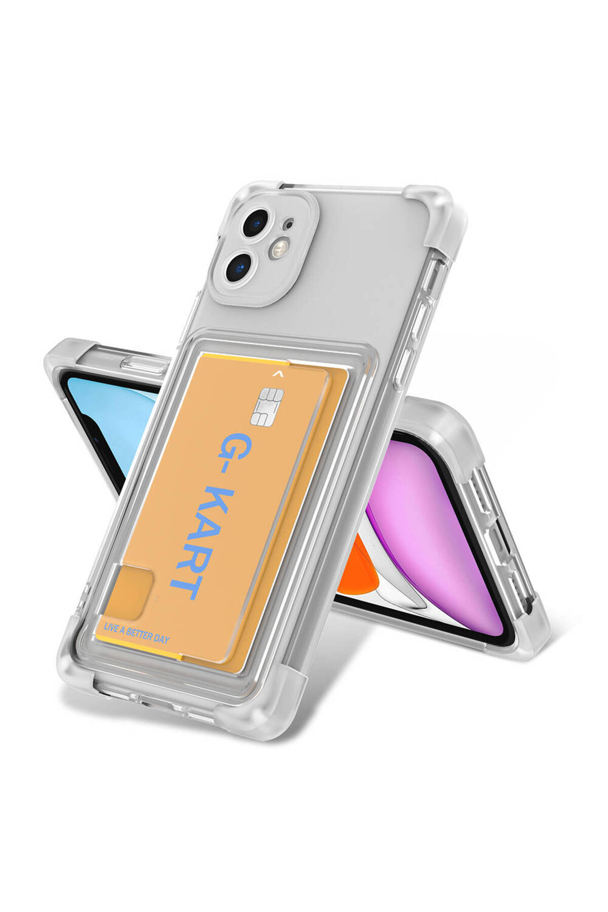 zore-iPhone 11 Case Airbag Design Zore G-Card Cover with Transparent Card Holder - No Color 1