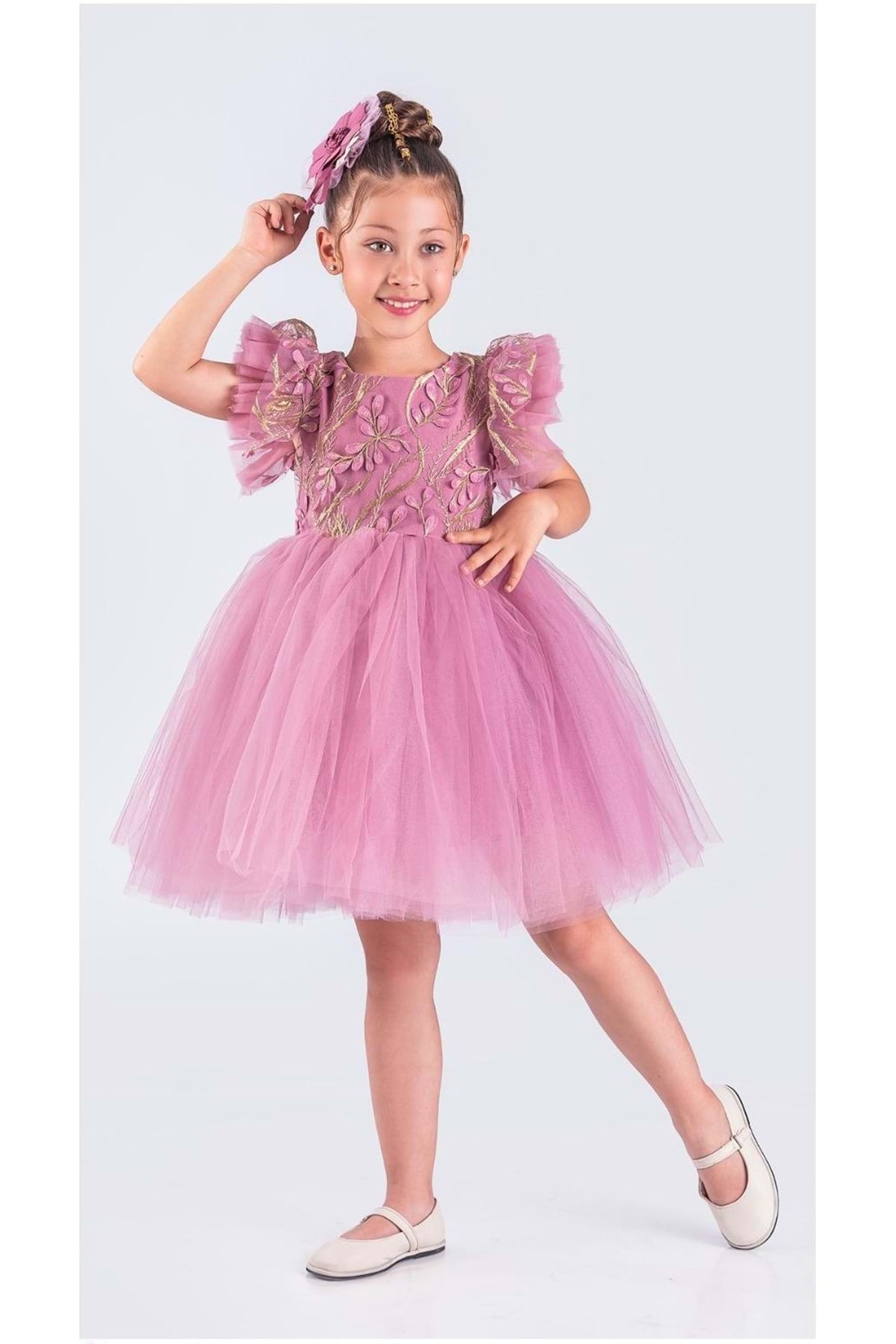 Mnk Baby&Kids Kız Çocuk Nakışlı Tütü Etek Elbise MNK0578 PEMBE fotoğrafı 2 (önizleme)