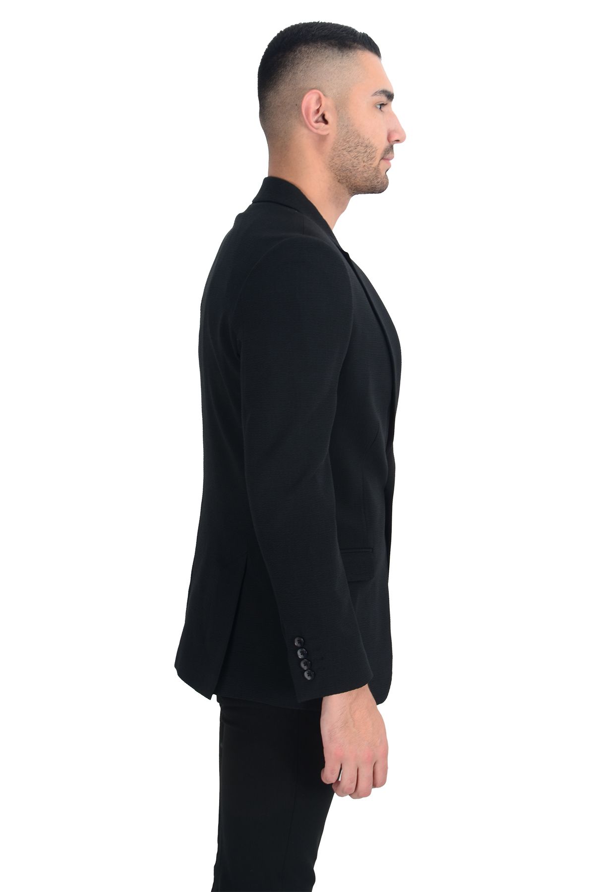 Cengiz İnler-Cengiz Inler Seersucker Single Button Mono Collar Men's Jacket 1