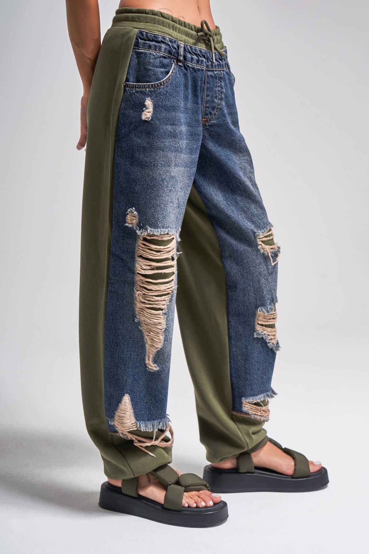 its basic-Dámský Jogger Denim v khaki barvě - 10W48 kusů Design 2