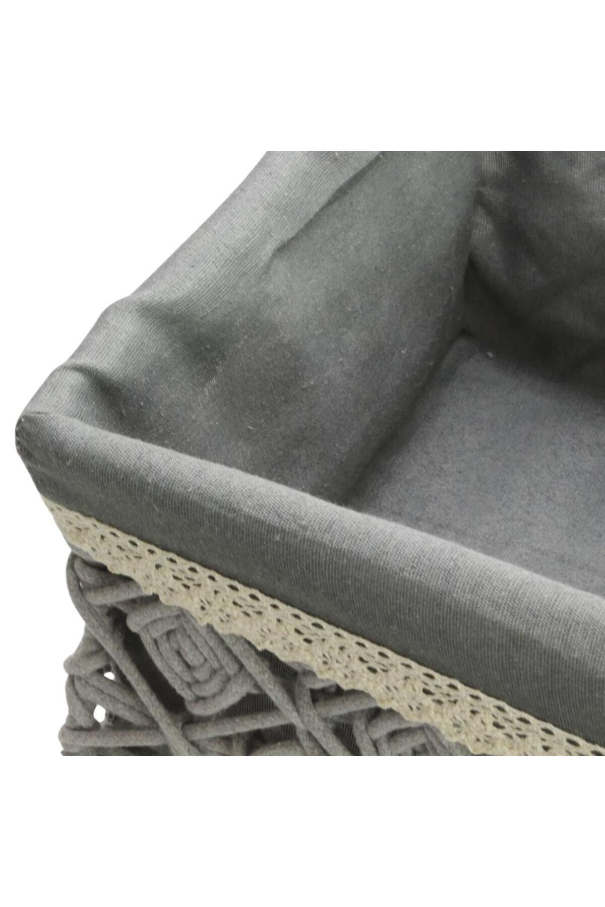 T.Concept-Rope Patterned Gray Cloth Multi-Purpose Basket - Large Size (XL) 3