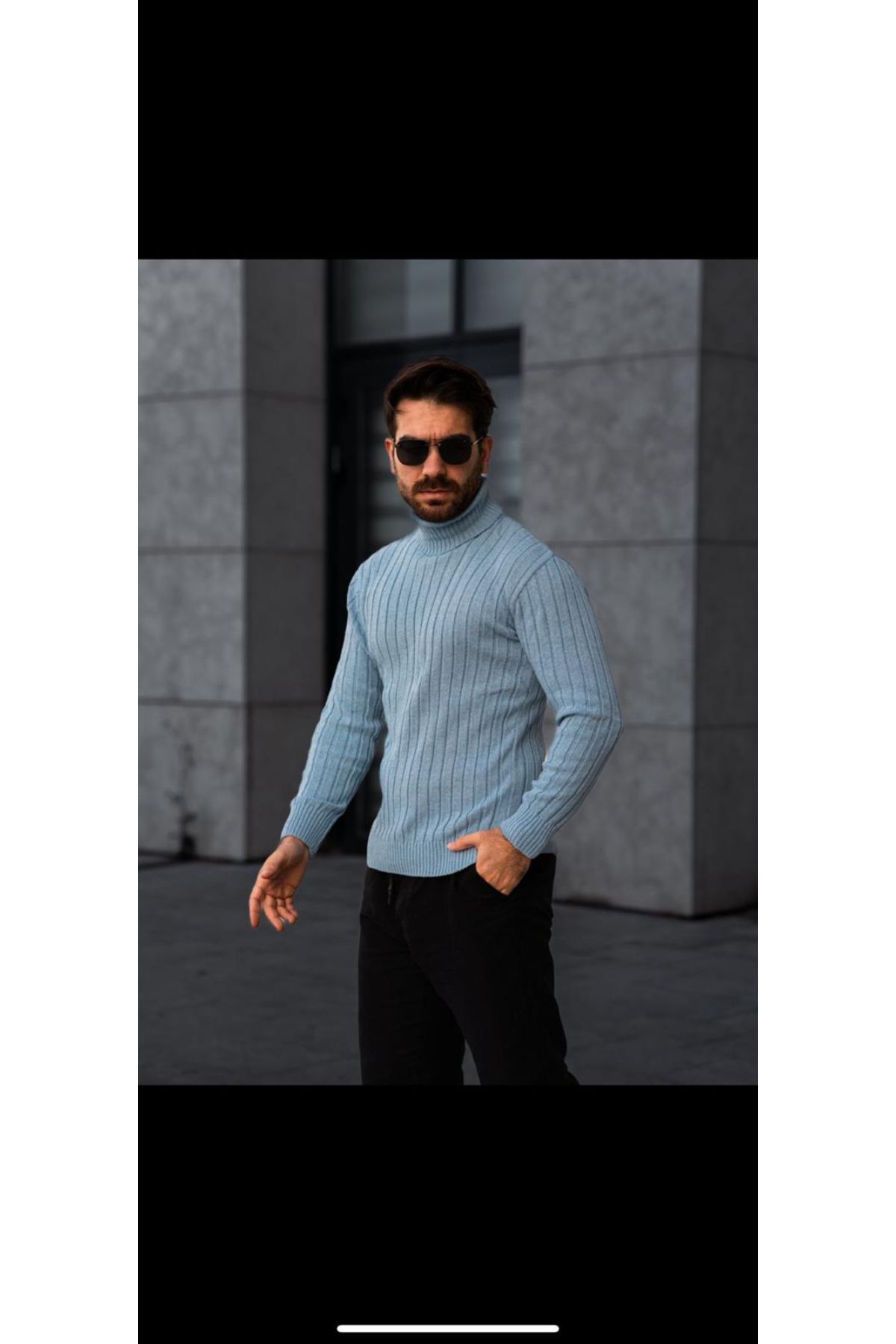 Black Sokak-Men's Black Yellow Baby Blue 3-Piece Turtleneck Turtleneck Sweater 4