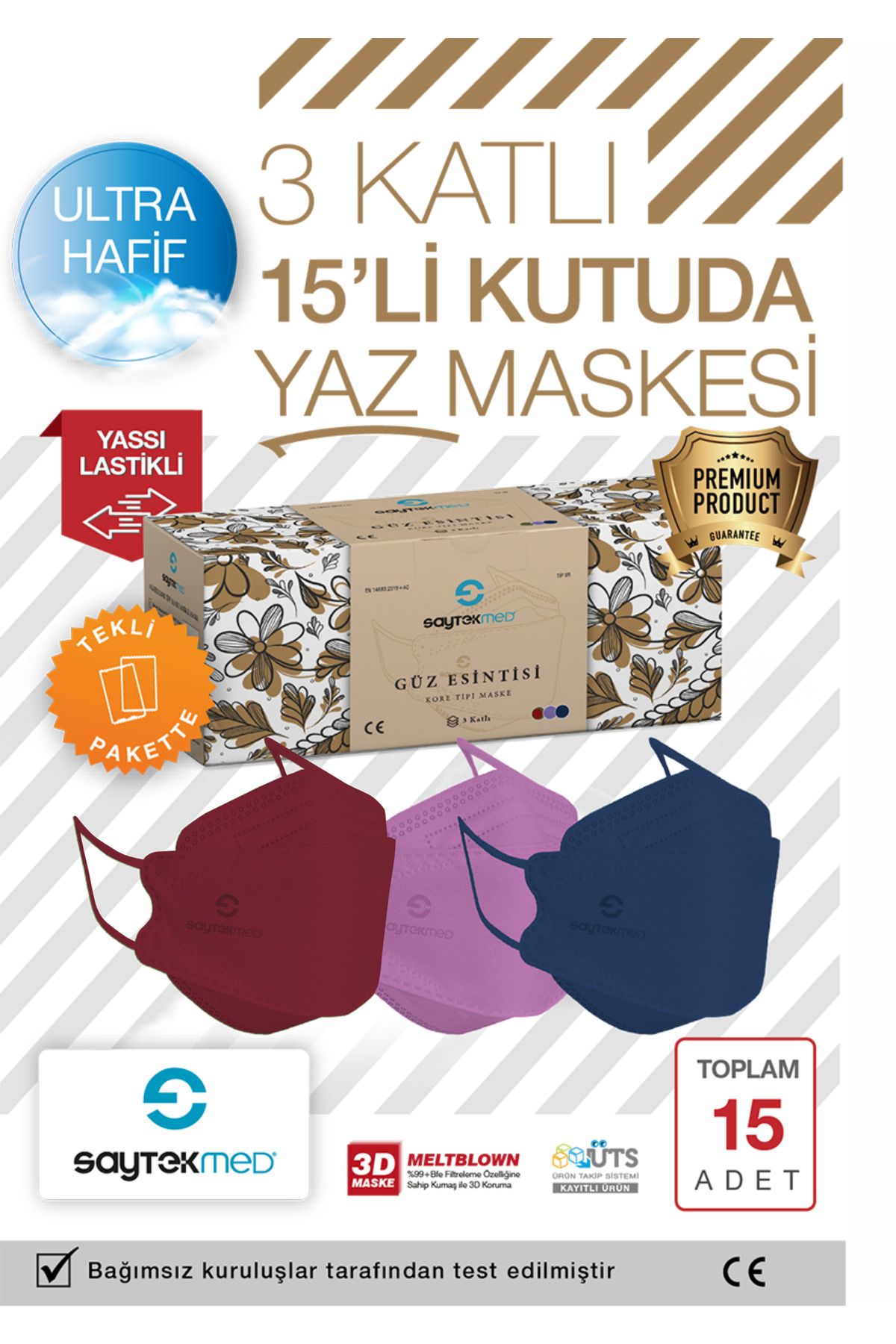 SAYTEKMED Güz Esintisi, Meltblown Filtre, Özel Tasarım Ve Renkler, Tekli Paket, Uv Steril (1 Kutu/15 Adet)