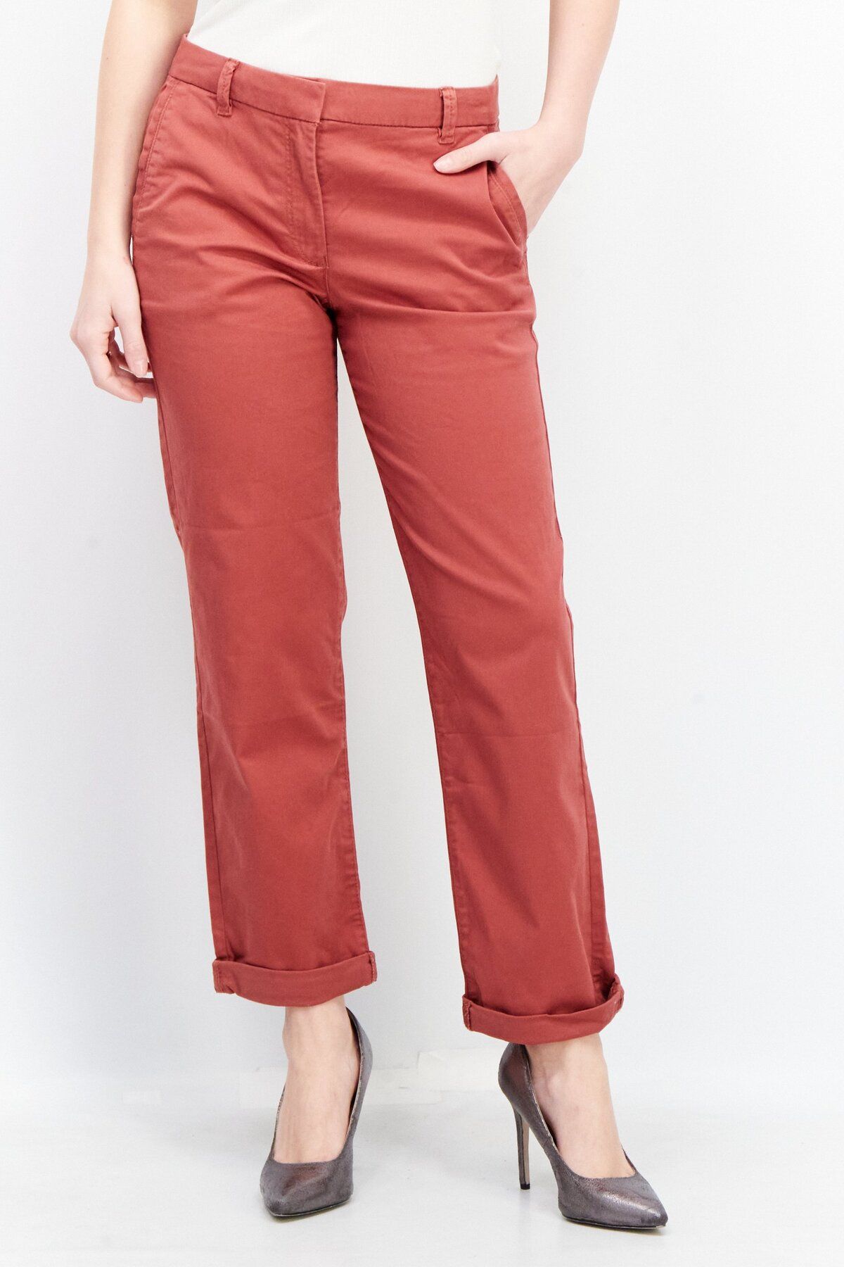 Esprit-Women 30 Long Solid Chino Pants, Barn Red 1