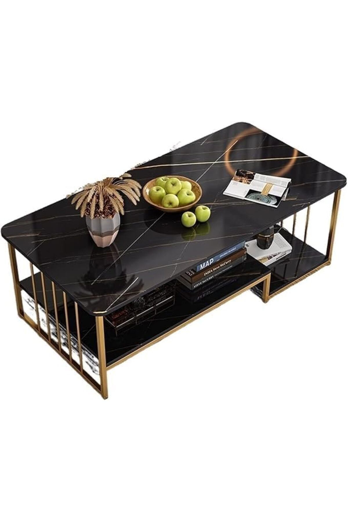 Vital-Coffee Table with Storage, Rectangular Sofa Tables Open Shelf for Living Room, Center Marble F 3