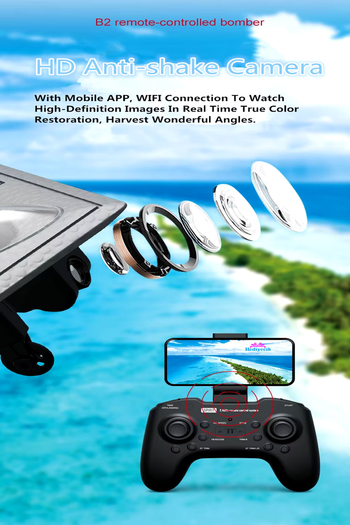 hediyecik Rc Uzaktan Kumandalı Kameralı Bombardıman Uçağı Quadcopter Drone Full Fonksiyon fotoğrafı 6 (önizleme)