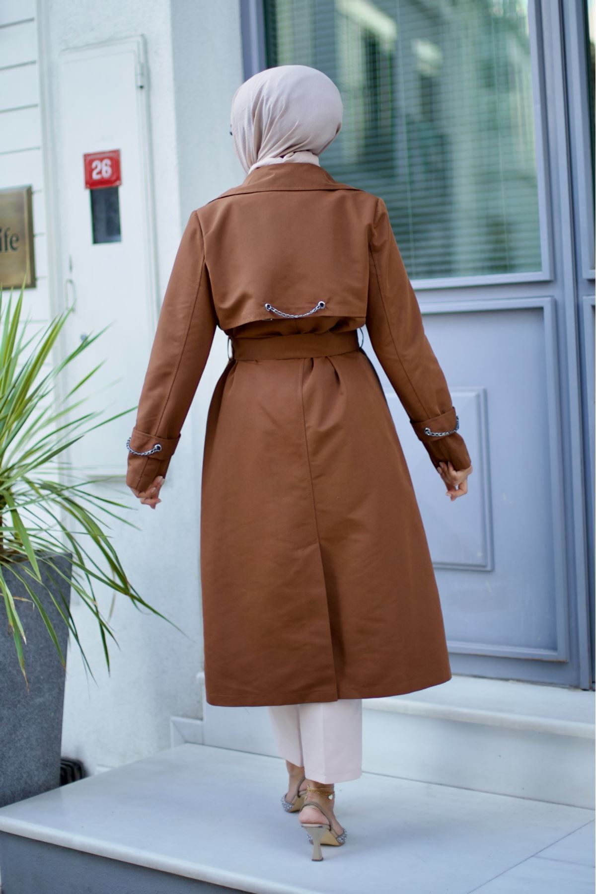 ALNİSS COLLECTİON-Belted Umay Trench with Chain Sleeves and Back Detail 7