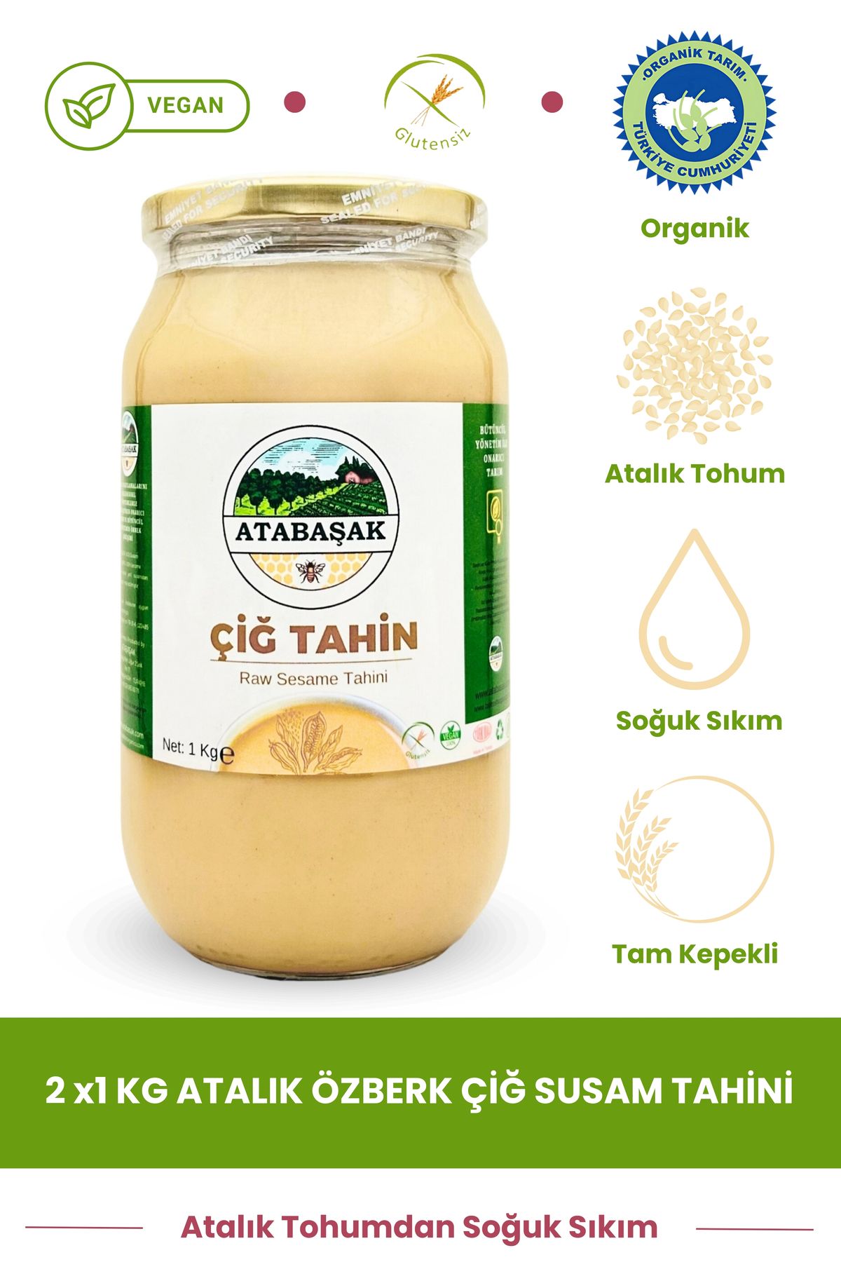 BIOFRESH ORGANICS Organik 2 Adet X 1 Kg Atalık Çiğ Özberk Susam Tahini, Saf, Glütensiz Tam Kepekli