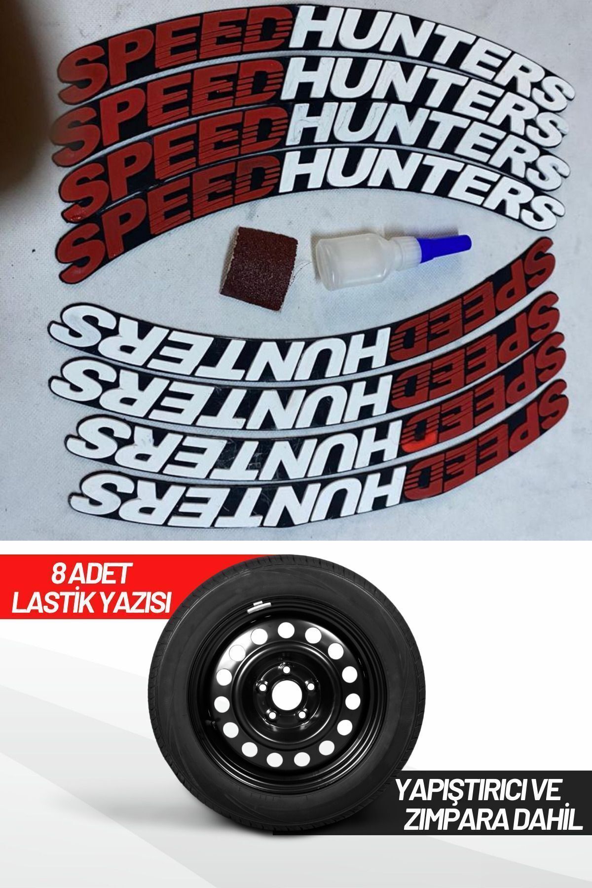 ASTUNİNG Speed Hunters Motosiklet Ve Otomobil Araç 3d Uyumlu Oto Lastik Yazısı Sticker Arma Kırmızı 8 Adet