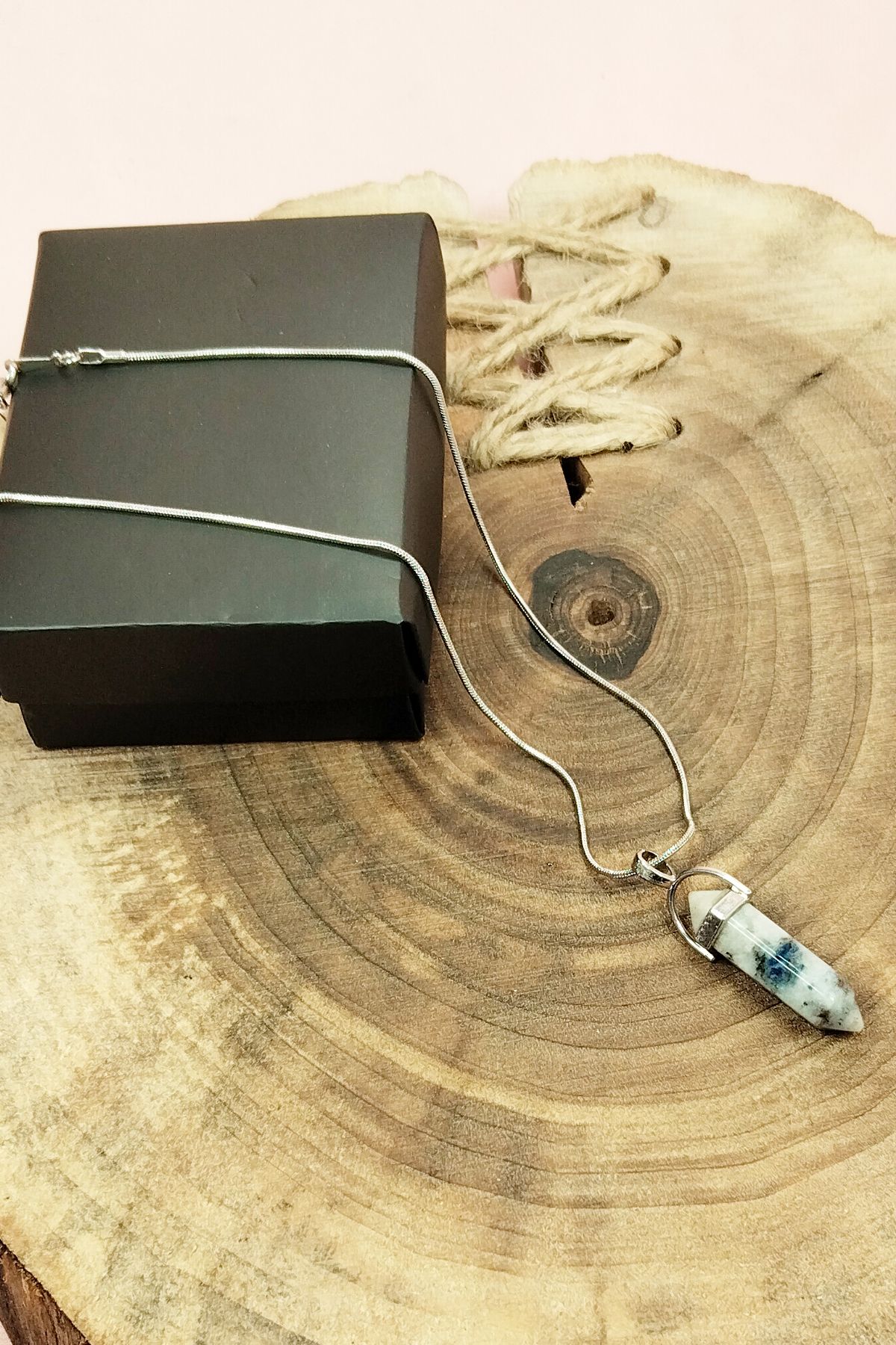sahbülstore-Blue Quartz Stone Chain Necklace - Handmade with Design, End: 35 cm - Sbs4401-3943 4