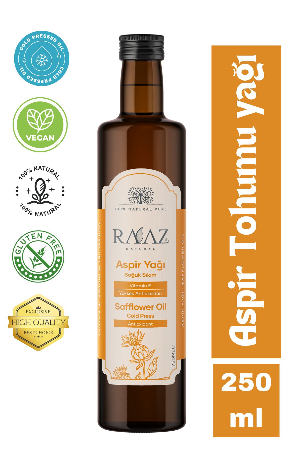 RAAZ Aspir Tohumu Yağı %100 Saf Yüksek Oleik 250 Ml