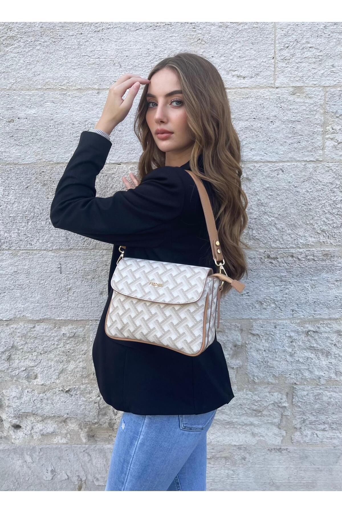 Piedra-White Camel Color Three-Dimensional Patterned Design New Season Women's Bag with Plenty of Eyelets and Zipper Shoulder Strap 2