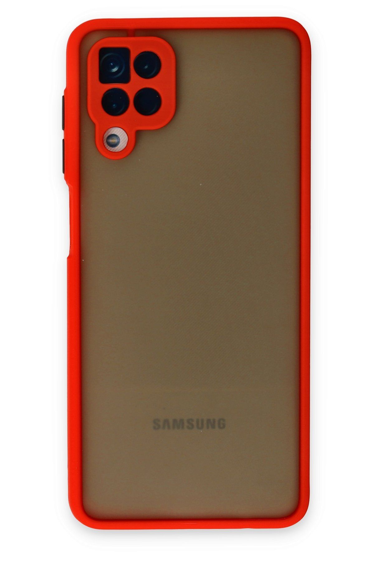 cepmoda SAMSUNG GALAXY A12/M12 | Buzlu Şeffaf Silikon Mat Telefon Kılıfı – Darbeye Dayanıklı - KIRMIZI