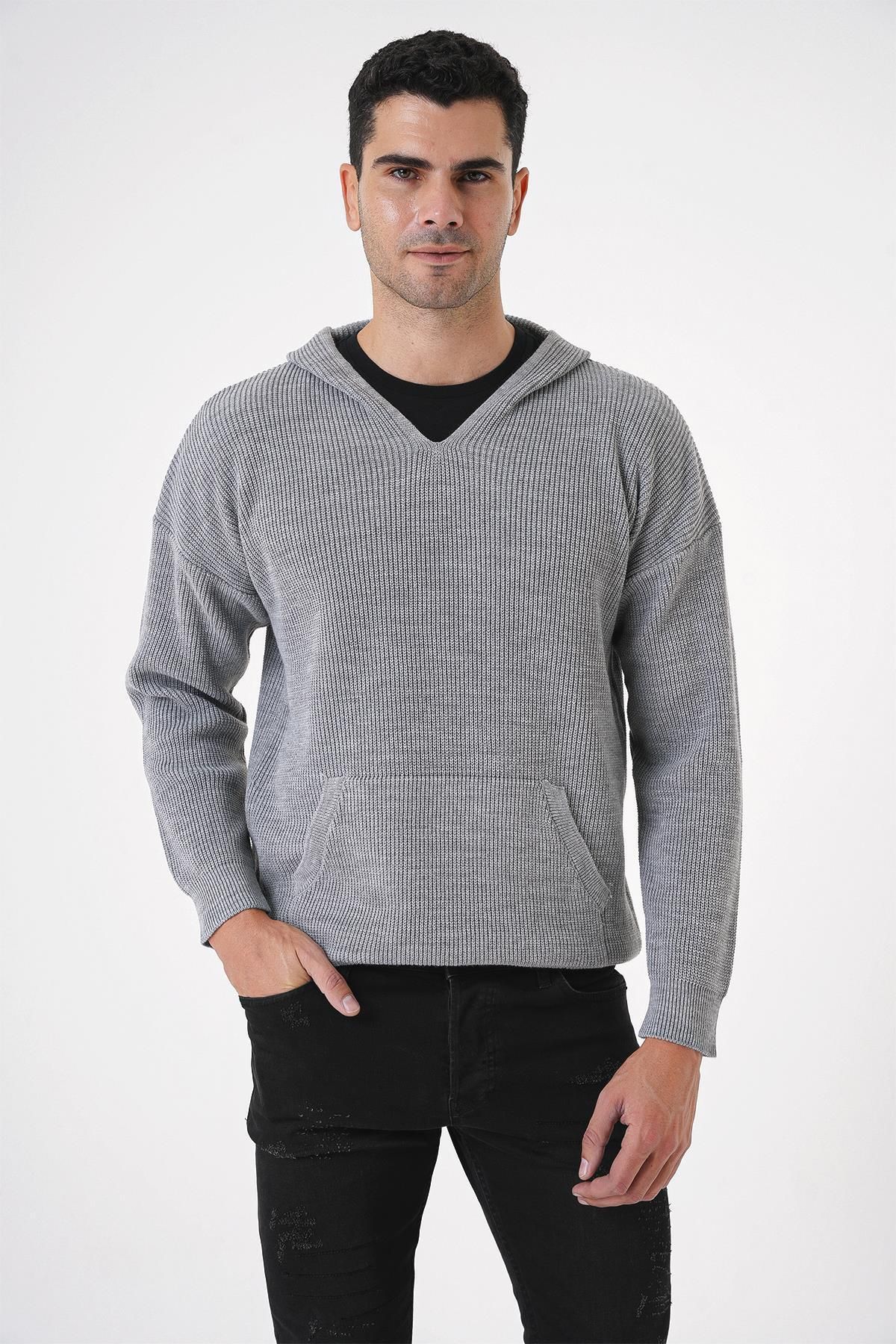 CHUBA-Men's Gray Knitwear Sweater - Thessaloniki Knit, Hood and Pocket, Standard Cut 25W2002 2