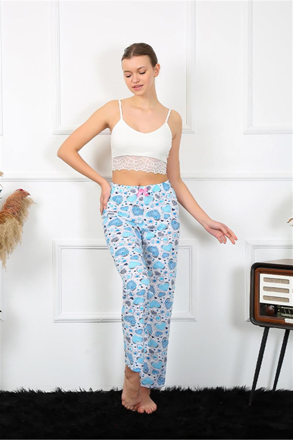 ZenWave BSMA Moda Çizgi Kadın Pamuklu Alt Pijama 27469