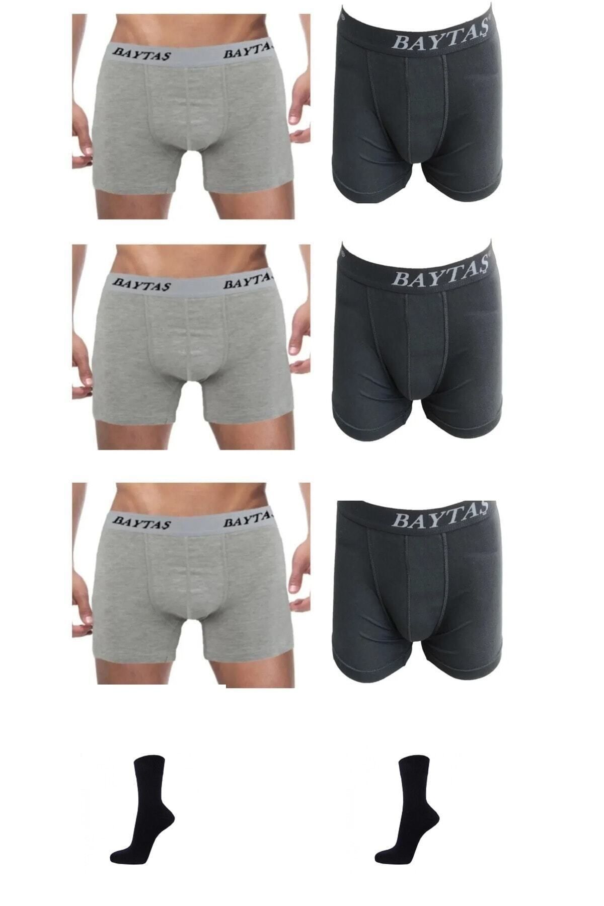 SİERNA Baytaş Erkek Likralı Boxer 6'lı Paket Karışık Renk 2 Adet Çorap srn-002553
