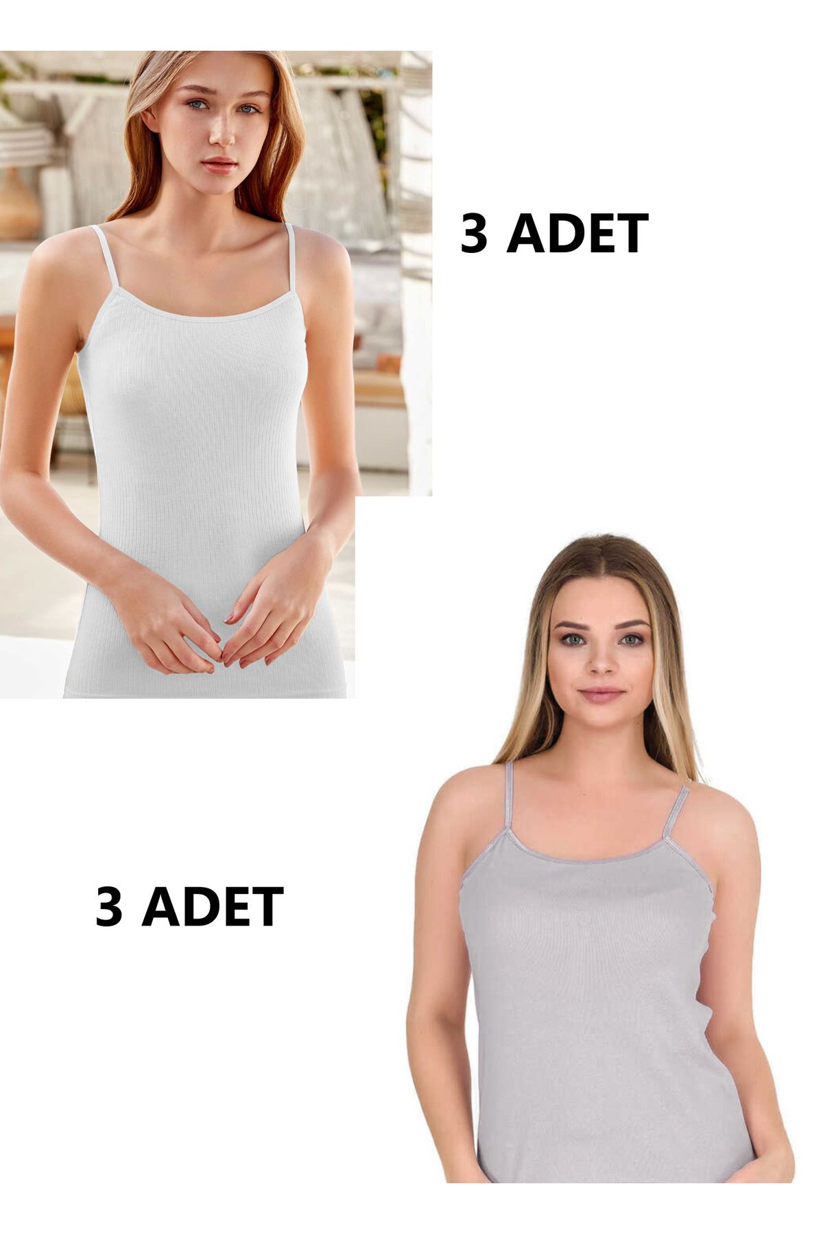 SİERNA Kadın Ip Askılı Penye Pamuklu Atlet 6 Lı Paket Gri - Beyaz Gribeyaz srn-000957