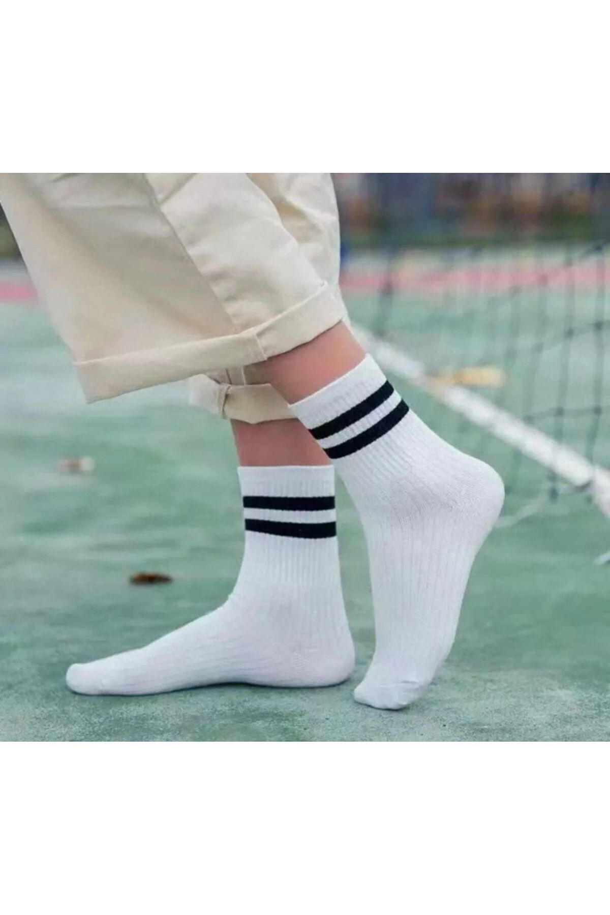 SİERNA 4'lü Pamuklu Unisex Beyaz Tenis Spor Kolej Çorap -SR0001