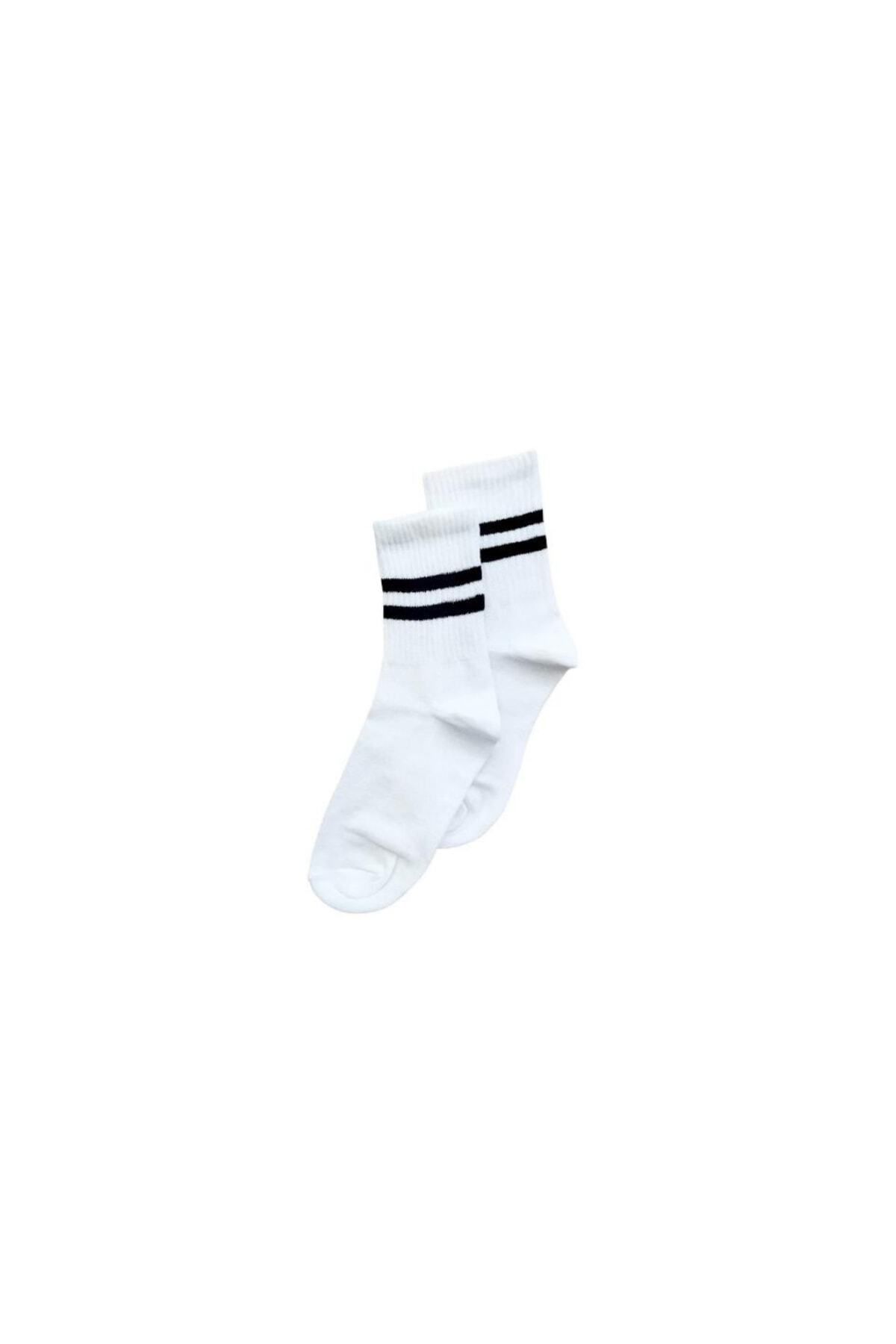 SİERNA Siyah Çizgili Unisex Kolej Tenis Çorap -ml01 srn-002918