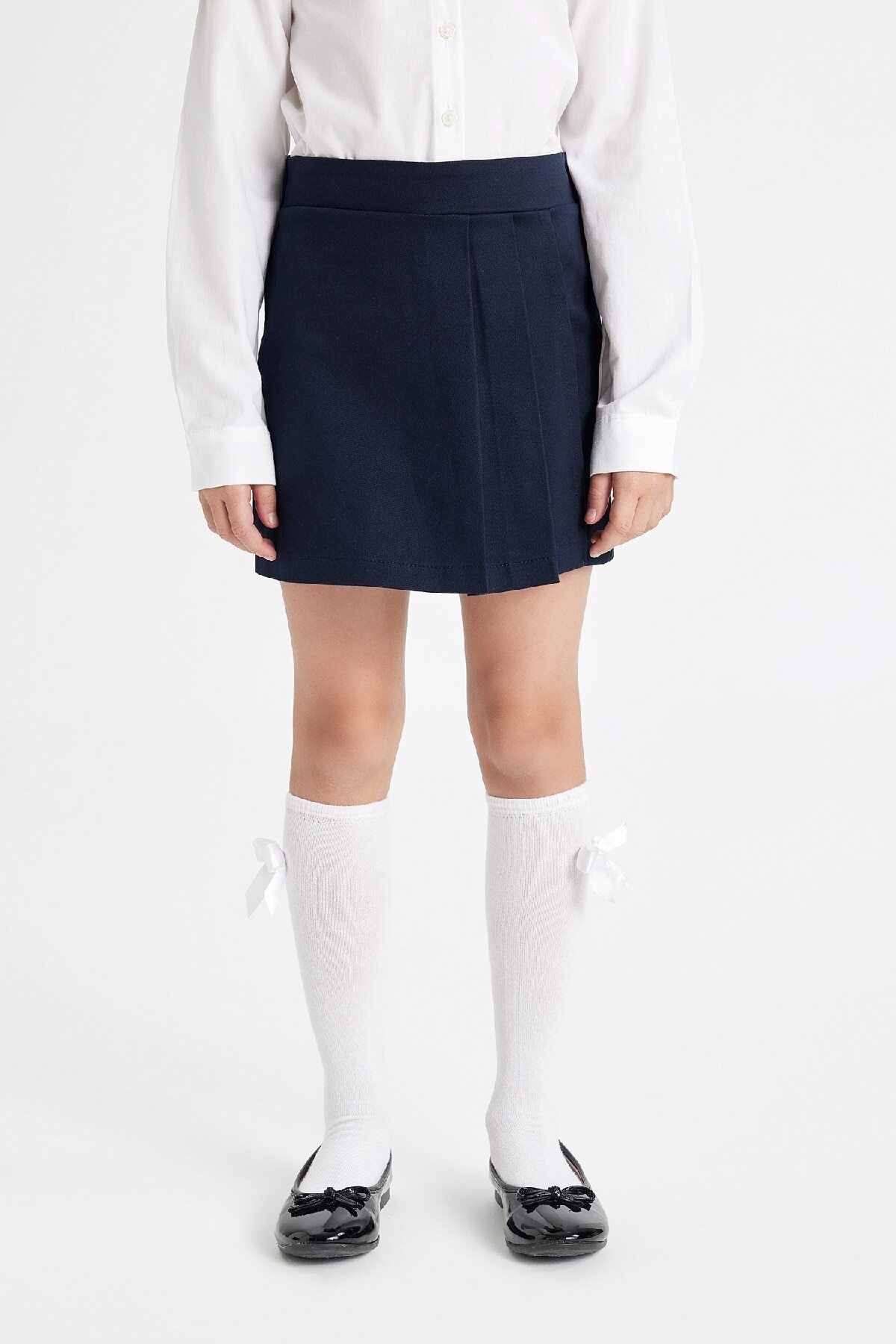 DeFacto-Girl's Gabardine Navy Blue School Skirt with Pleated Shorts A1927A824Au 4