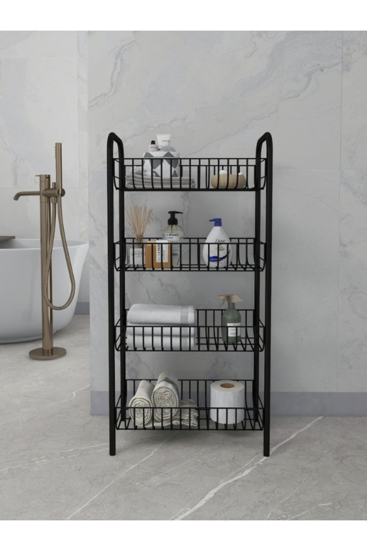 4 Katlı Metal Banyo Rafı Banyo Düzenleyici Banyo Dolabı Organizer Düzenleyici