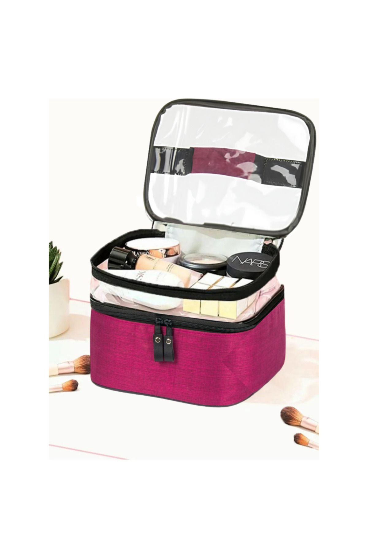 skyinn-Double Compartment Clear Makeup Bag Travel Bag Cosmetic Bag Organizer 1