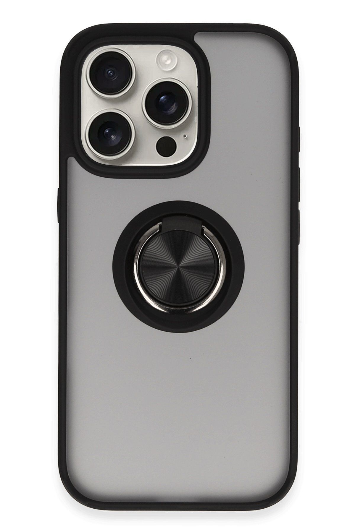 NewFace iPhone 16 Pro Kılıf Montreal Yüzüklü Silikon Kapak - Siyah MRAYD