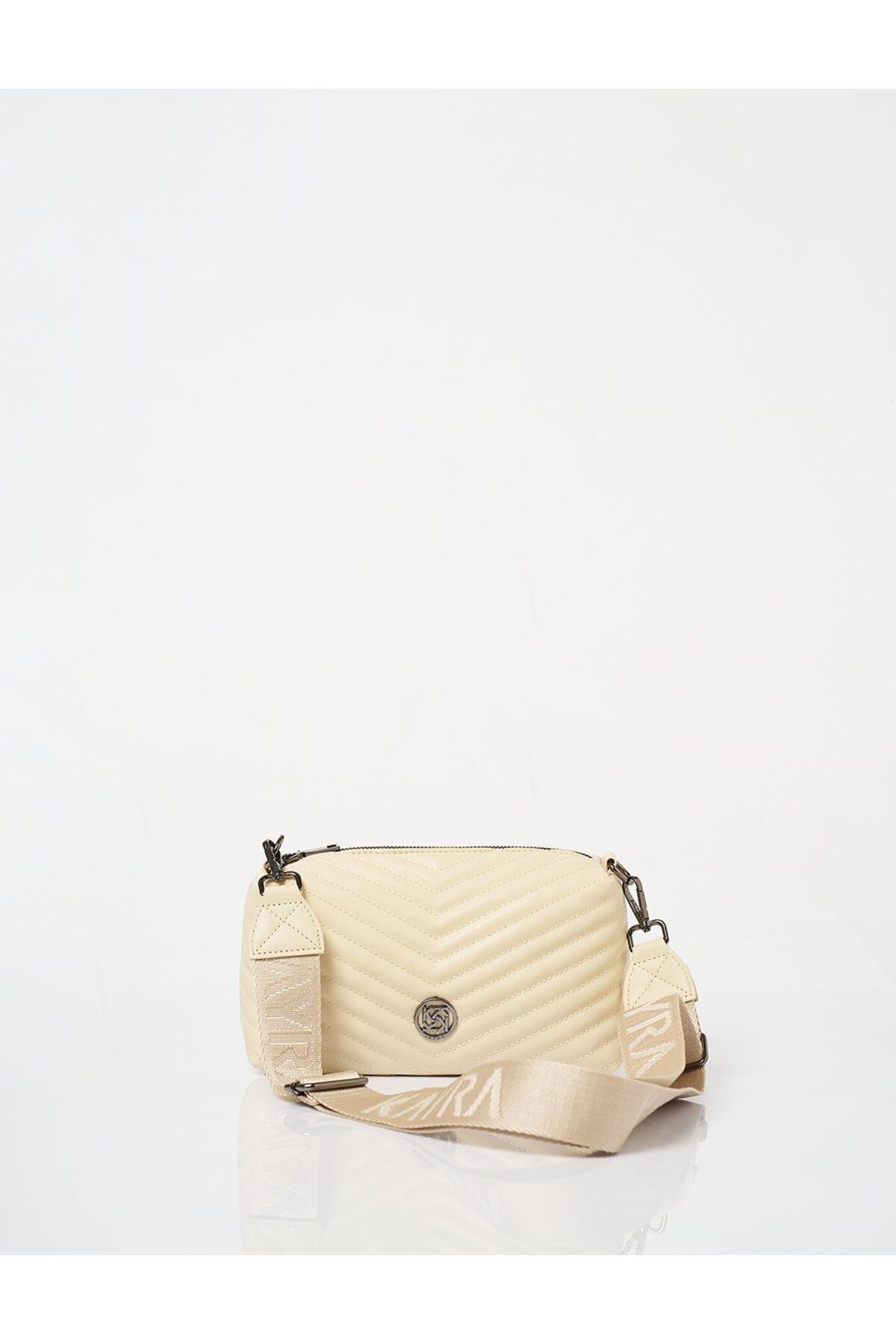 Kayra-Cream Colored Monogram Detailed Quilted Bag 1