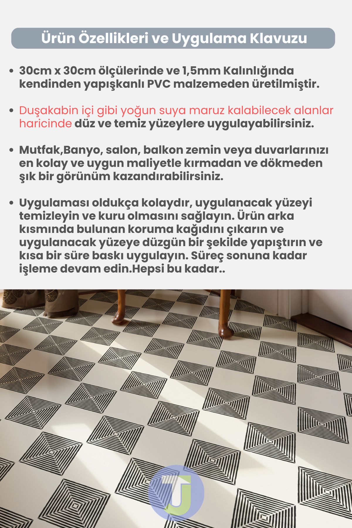 Technojet-30 cm × 30 cm (pachet de 4) autoadeziv design modern pentru bucătărie, baie, pardoseală 6