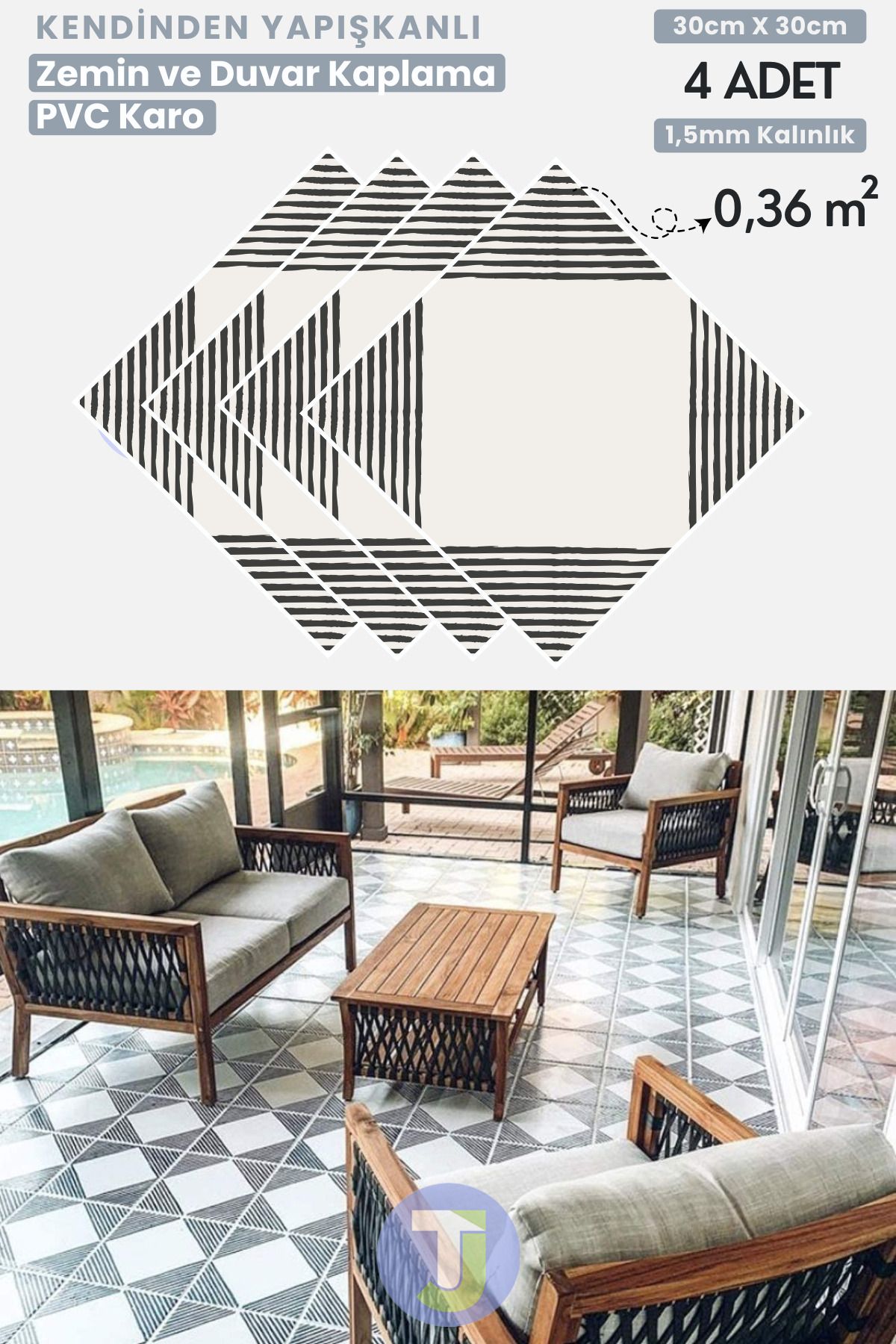 Technojet-30 cm × 30 cm (pachet de 4) autoadeziv design modern pentru bucătărie, baie, pardoseală 2