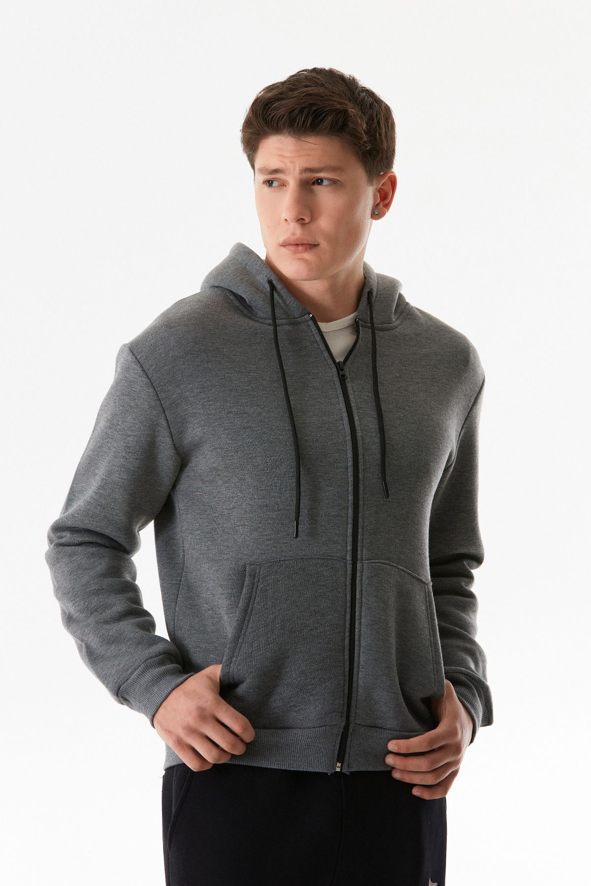 Fulla Moda-Basic Hooded Zippered Sweatshirt 3