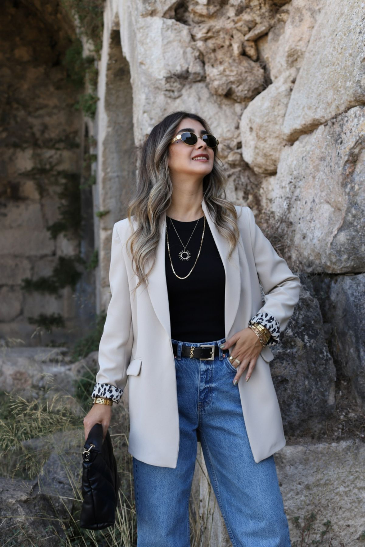 bytugcekaya-Leopard Patterned Stone Color Blazer - Shawl Collar Lined 8