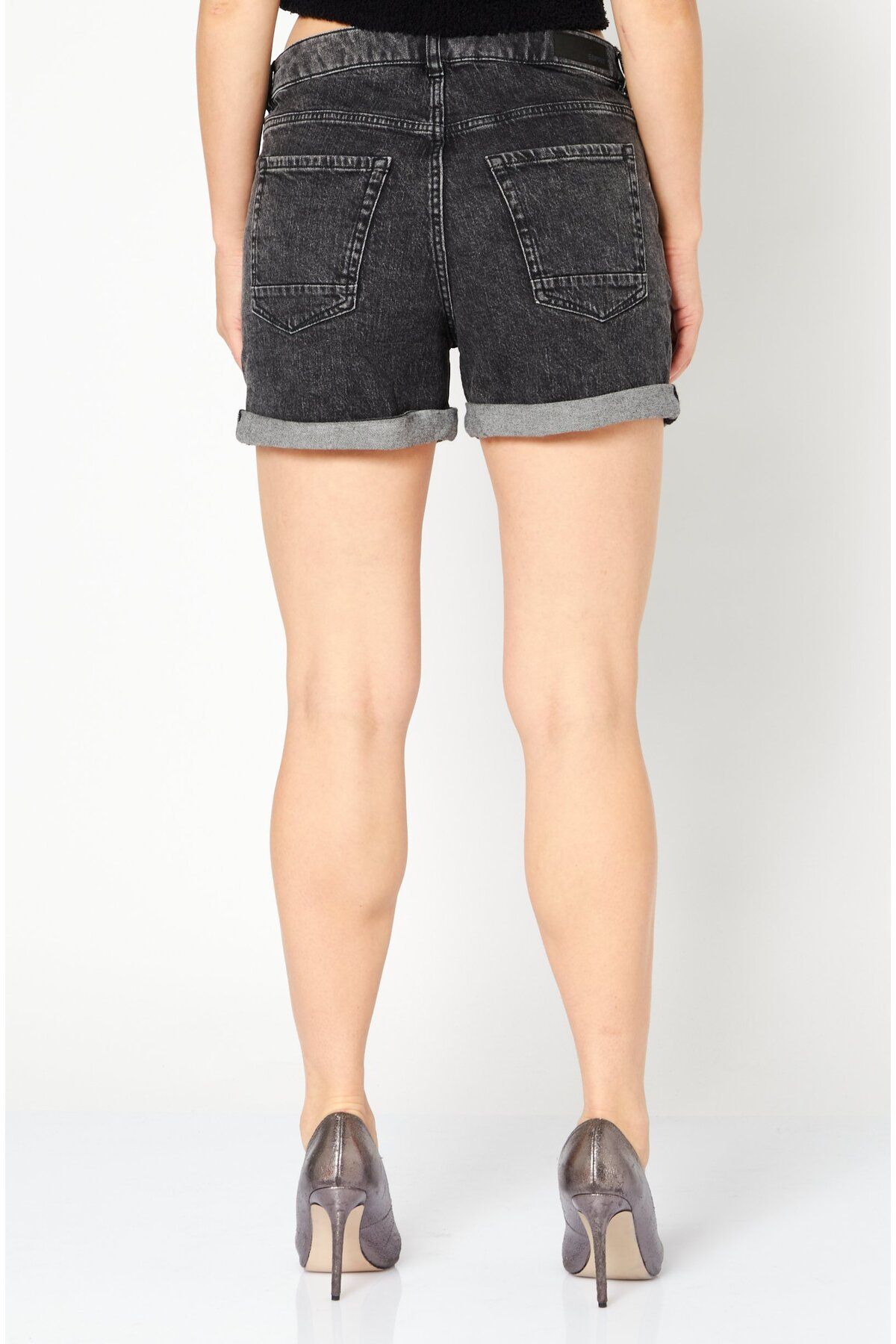 Esprit-Women Washed Denim Shorts, Black 4