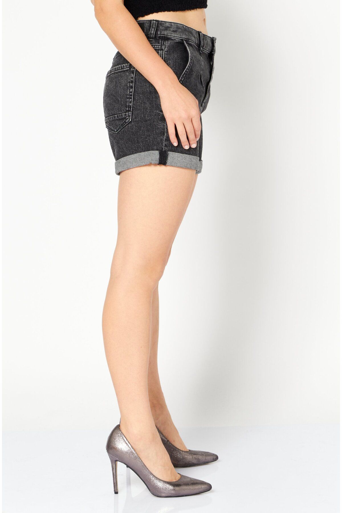 Esprit-Women Washed Denim Shorts, Black 3