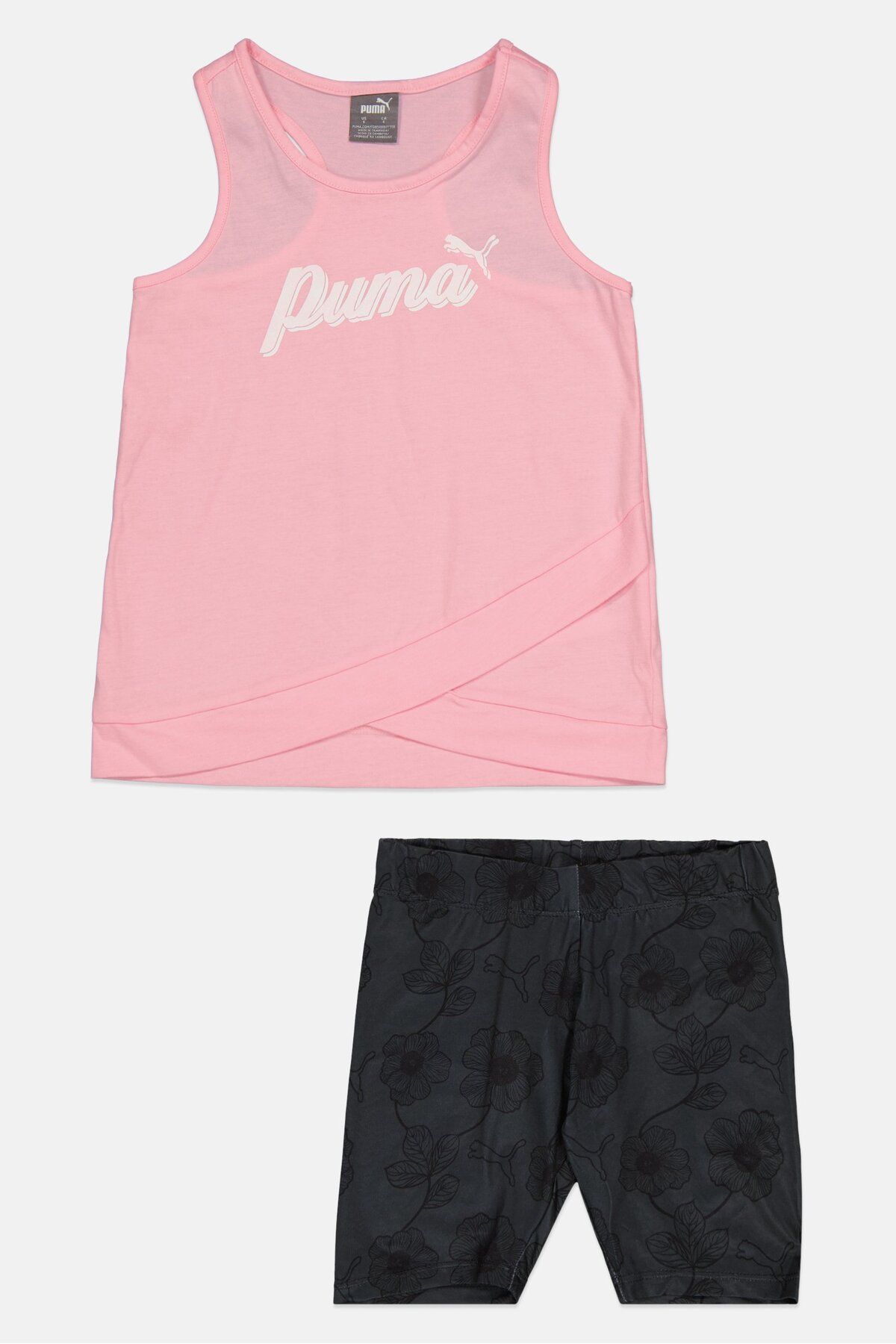 Puma-Kids Girl 2 Pieces Sportwear Fit Top And Short Set, Pink/Grey 1