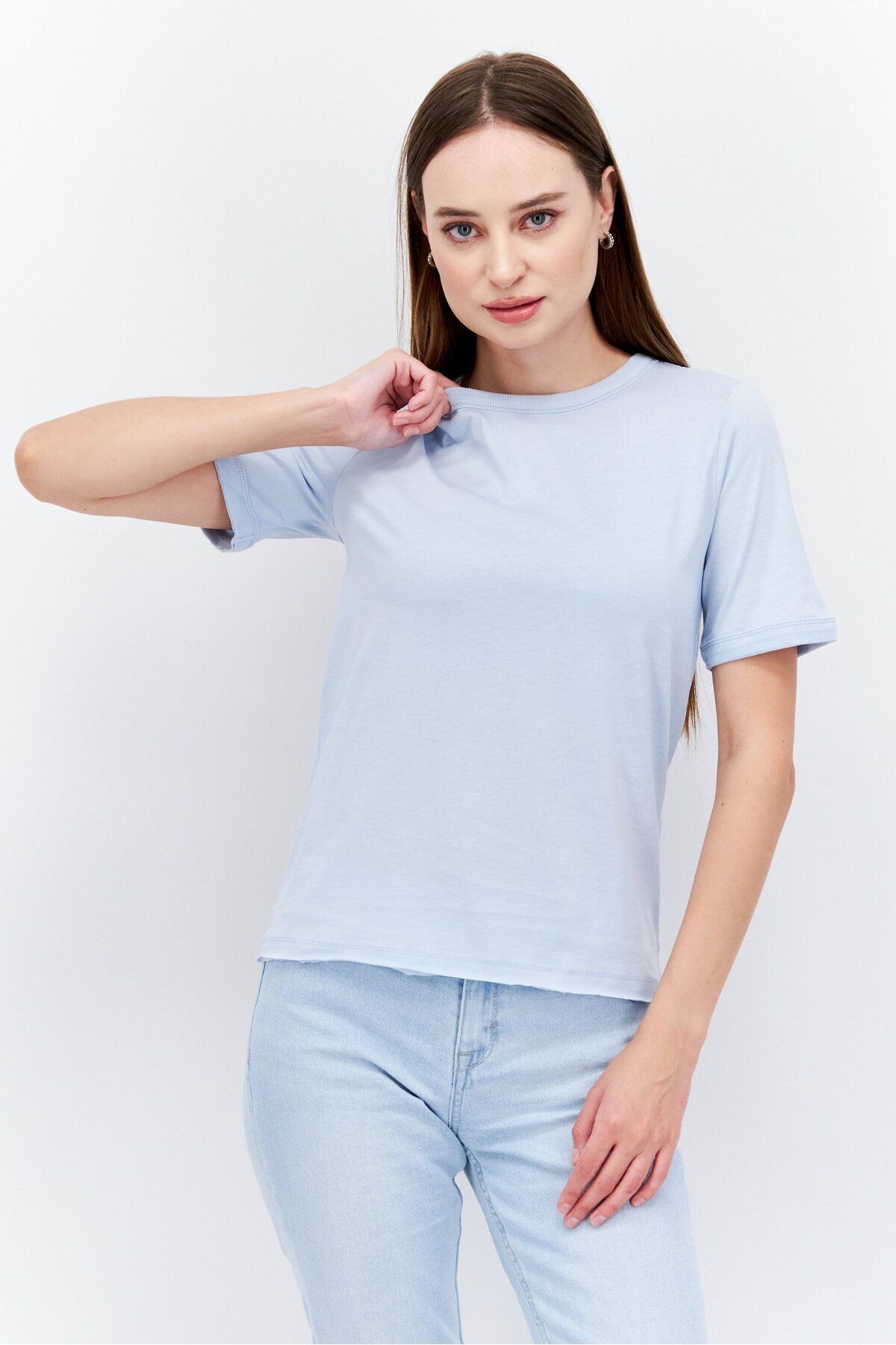 Esprit-Women Crew Neck Short Sleeve Plain T-Shirt, Blue 1