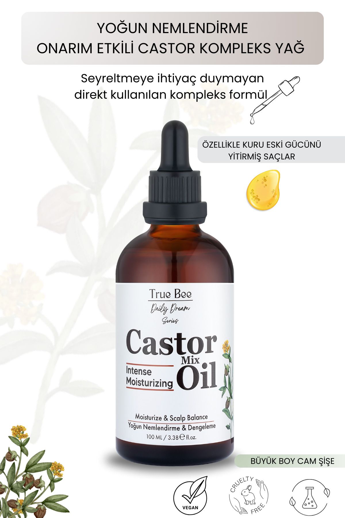 True Bee Daily Dream Series | Yoğun Nemlendirme Etkili Dökülme Karşıtı Castor Kompleks Yağ 100 ml