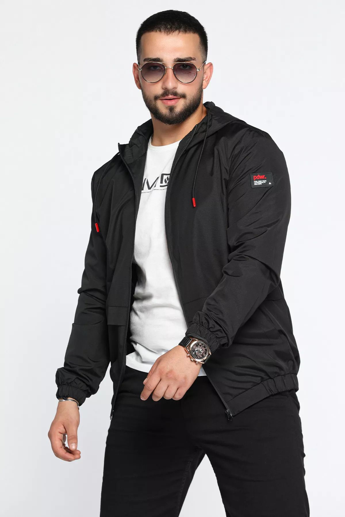 MİSHAR İTALİA Palton Sezonier Cu Glugă Căptușit Pentru Bărbați Negru Masculin - 38