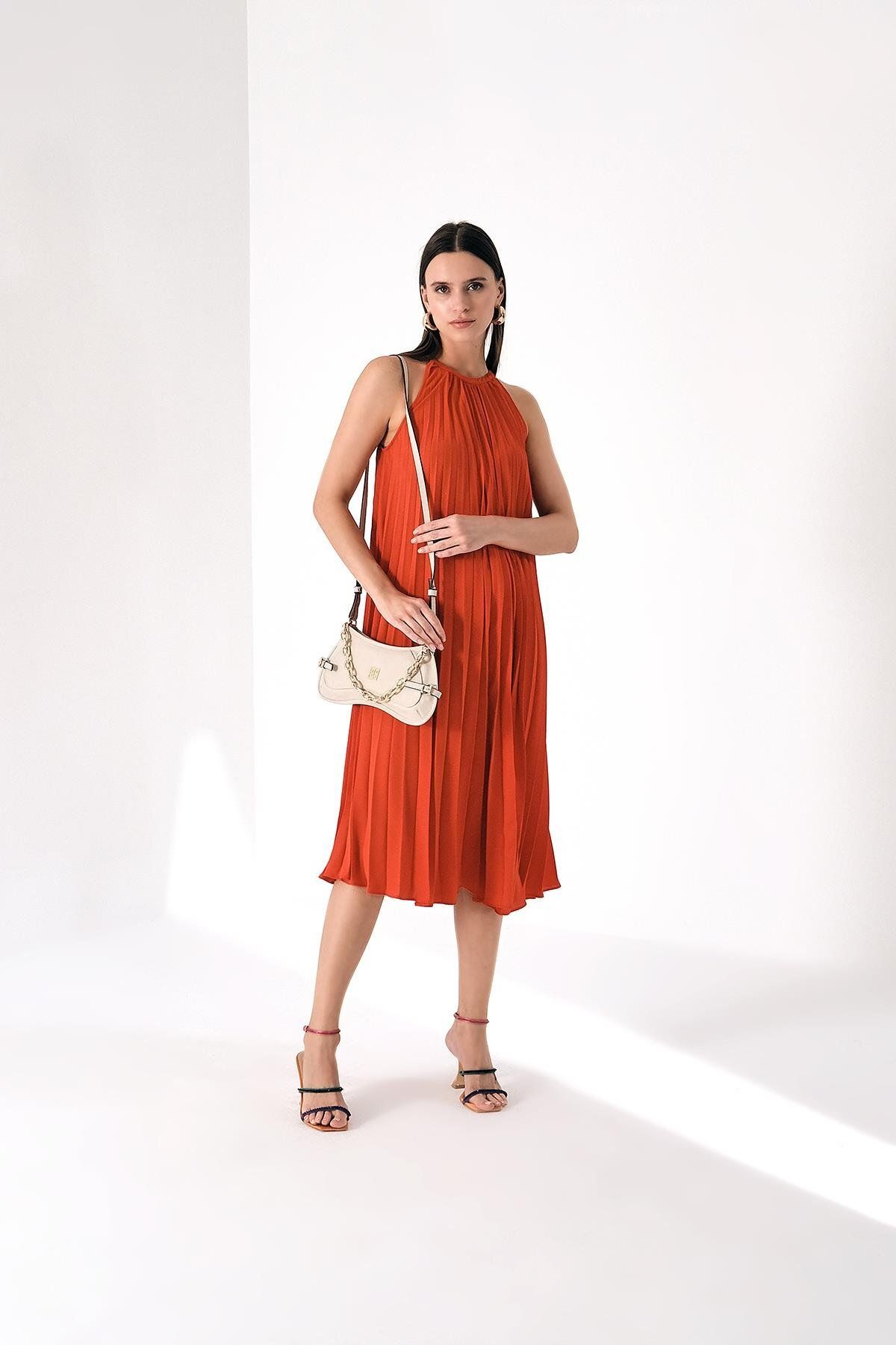 EXPLOSION-Midi Length Dress with Pleated Swim Collar 2