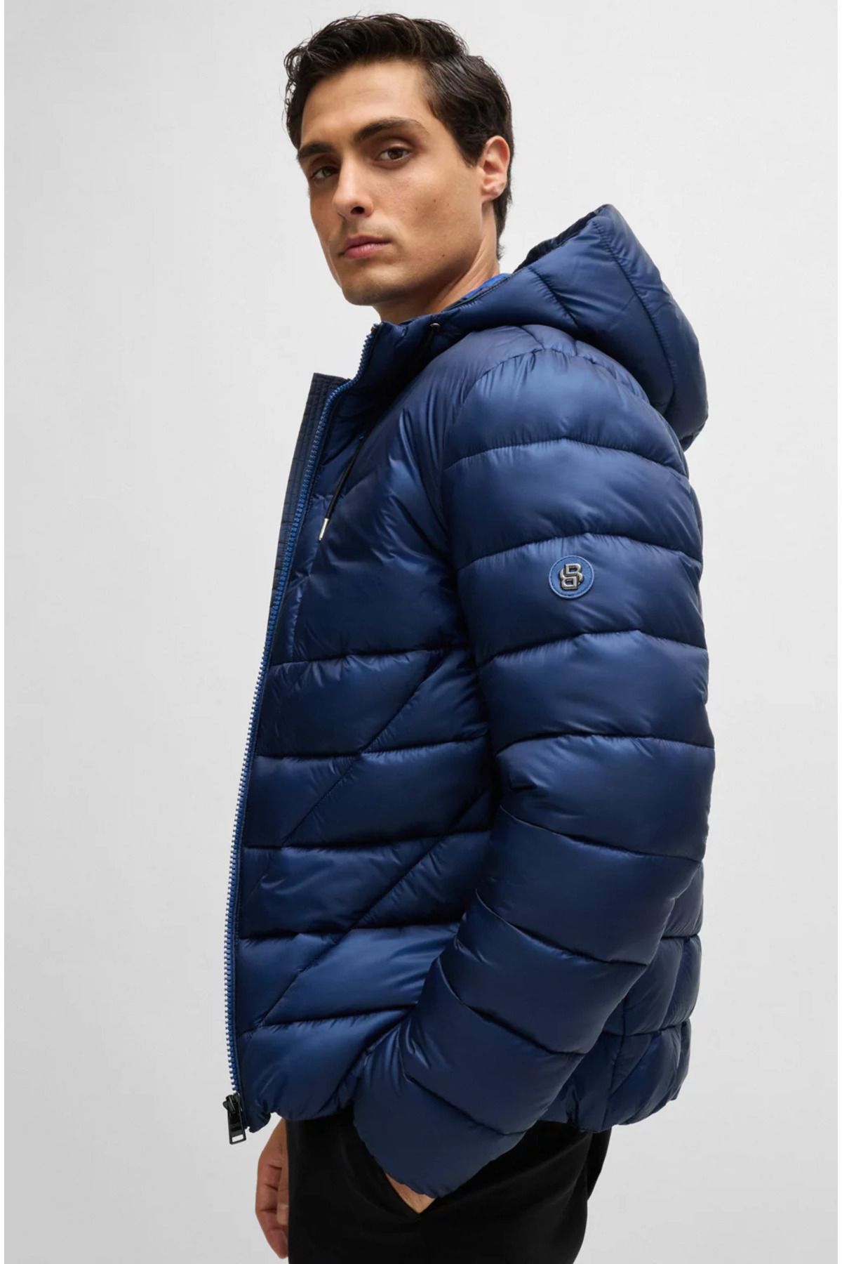 BOSS-Men's Geometric Patterned Puffer Navy Blue Jacket 50524648 -485 5