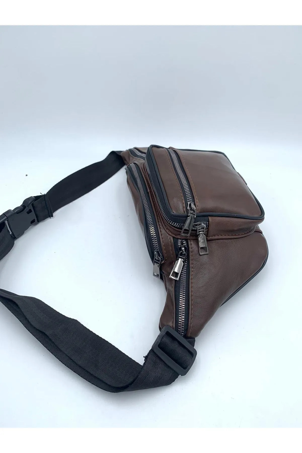 NahitaTyana Unisex Kahve Rengi Çok Cepli Hakiki Deri Freebag Bel Çantası görsel 8
