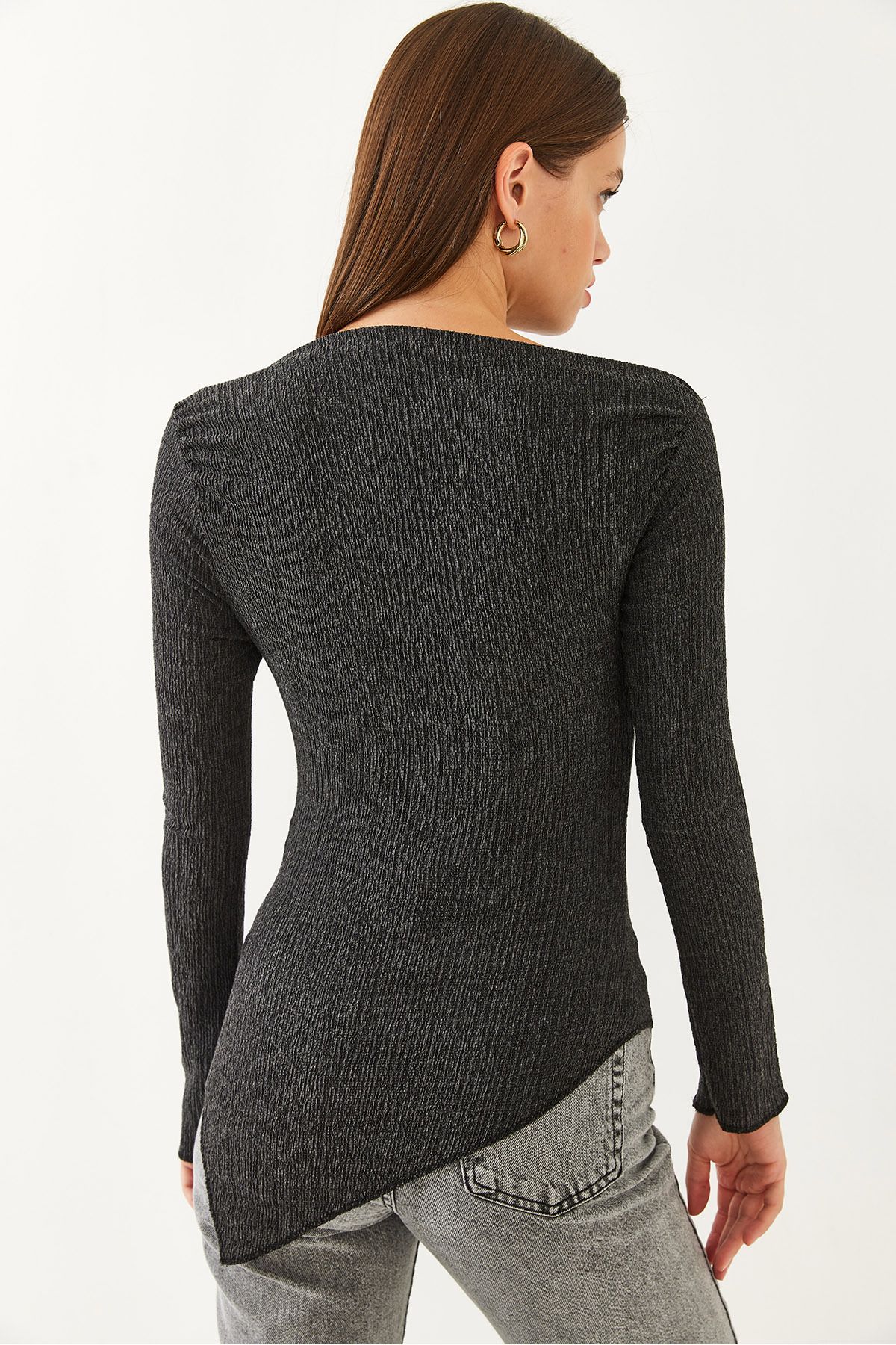 Bianco Lucci-Damenbluse mit drapiertem U-Boot-Ausschnitt, asymmetrisch, gestrickt 60251899 5
