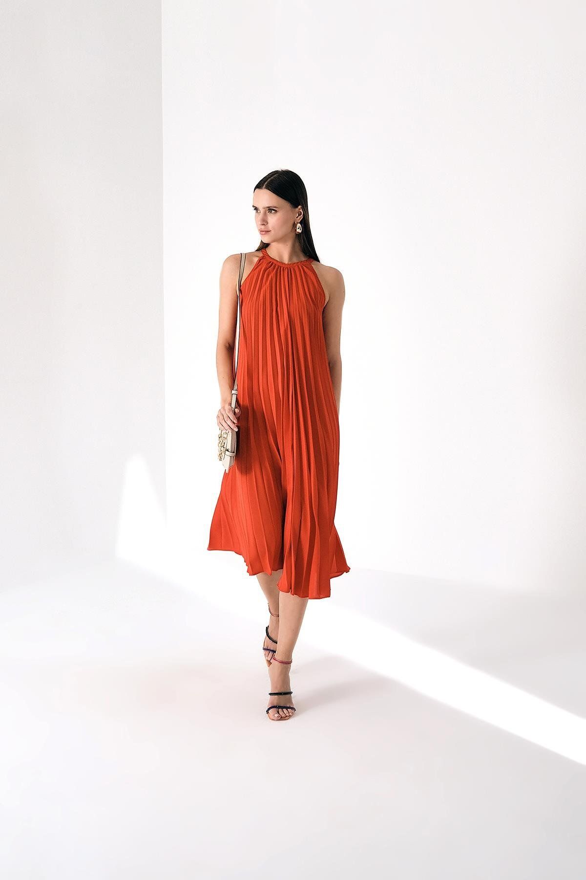 EXPLOSION-Midi Length Dress with Pleated Swim Collar 1