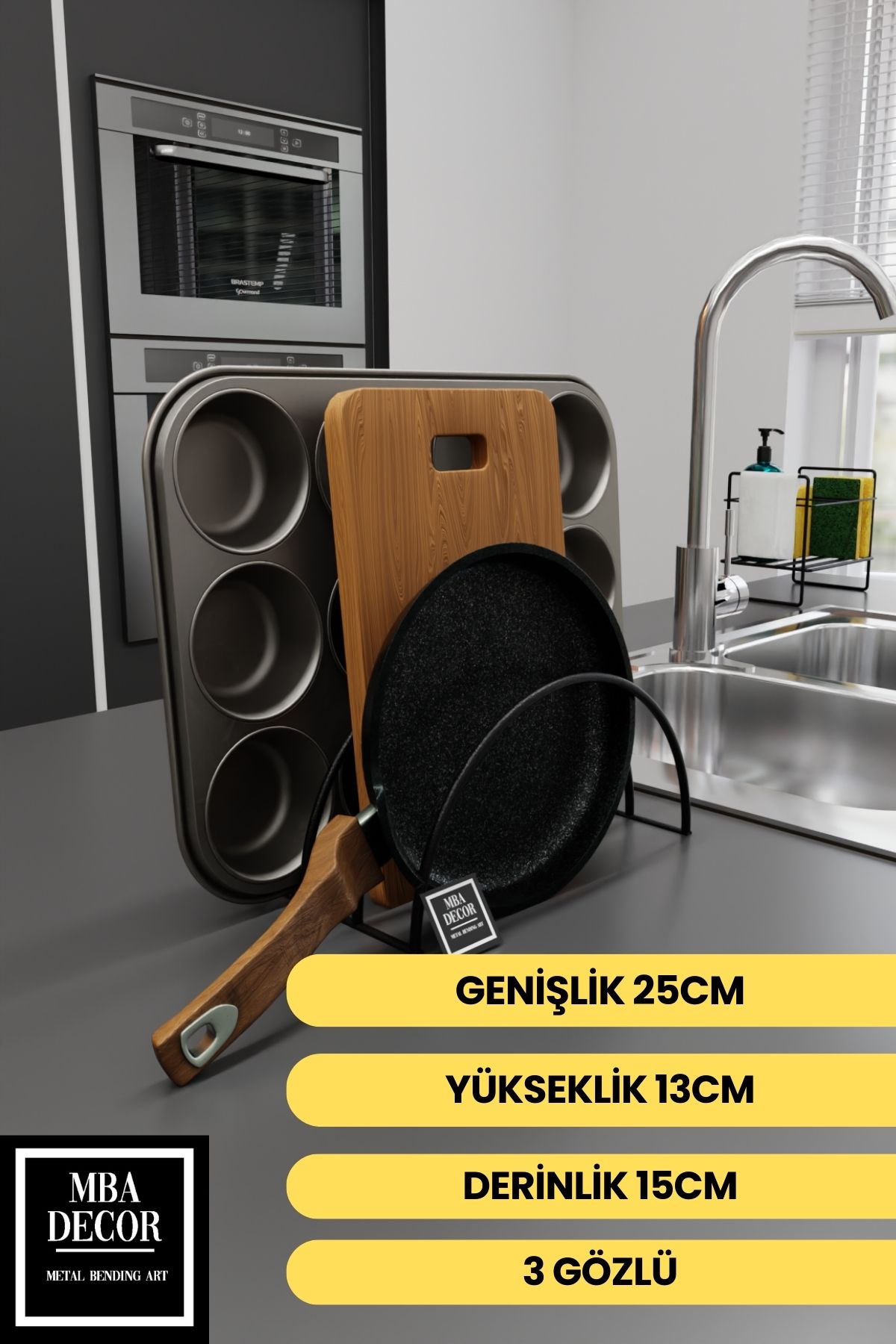 mba decor metal bending art Suport Negru Pentru Oale Cu 3 Arzătoare Din Inox – Organizator În Dulap, Soluție Elegantă Pentru Bucătărie - Mărime unică