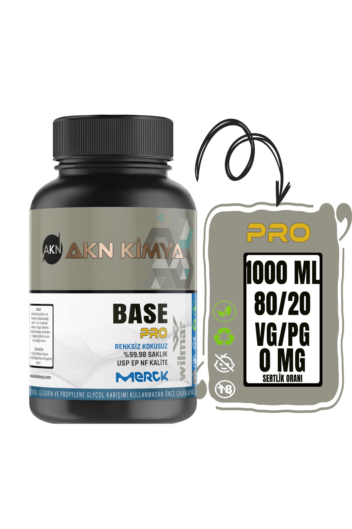 akn kimya Pro 1000 ml Vg Pg 80-20 0 Mg/ml Glikol E422