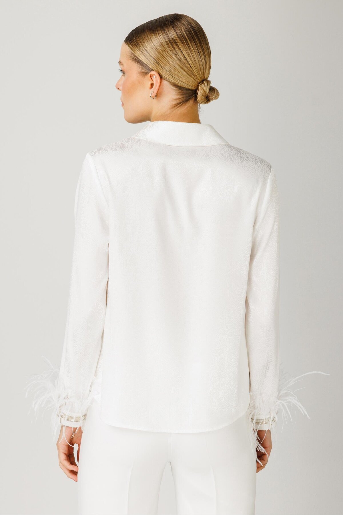 Moda İlgi-Modailgi Cuffed Jacquard Shirt Ecru 4