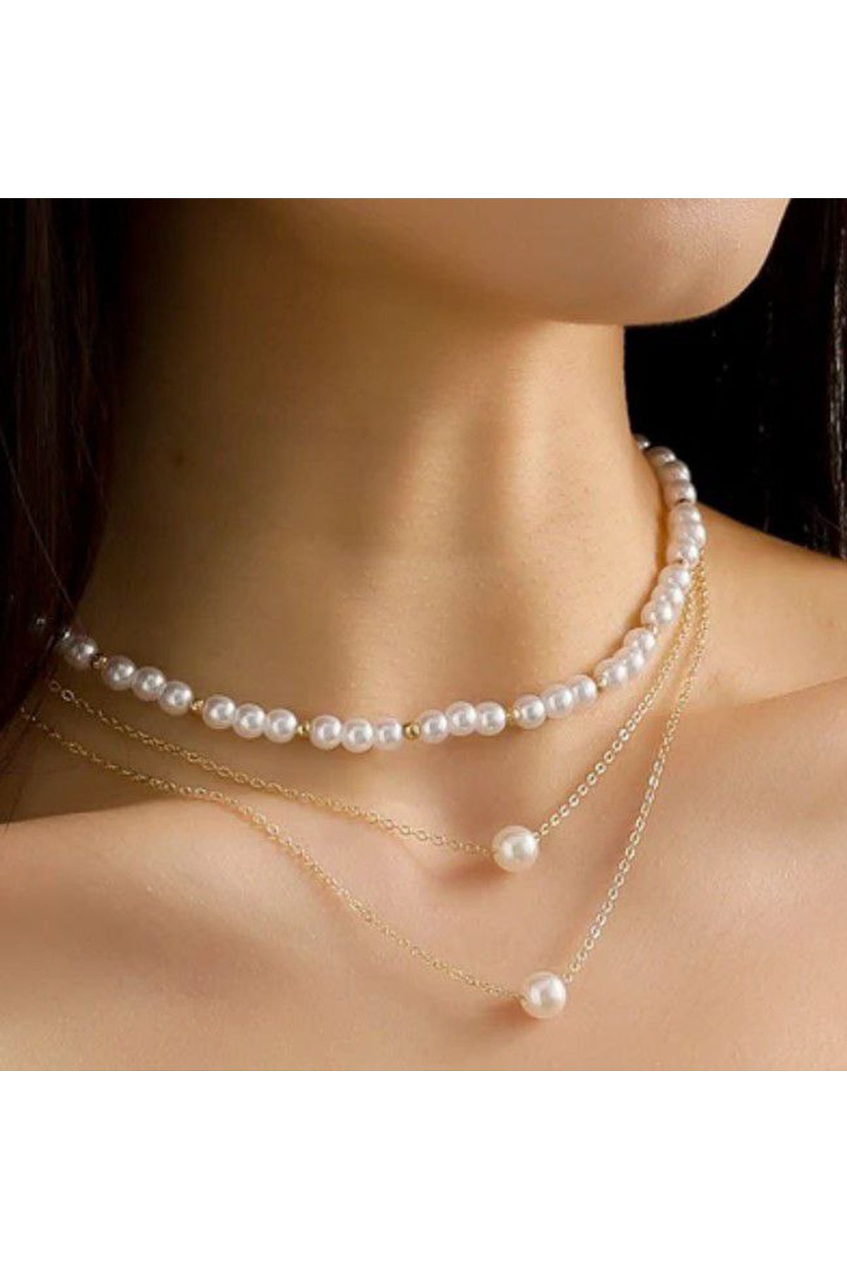 Shiklik MODA Şıklığınızı Tamamlayacak 3'Lü İncili Zincir Kadın Kolye