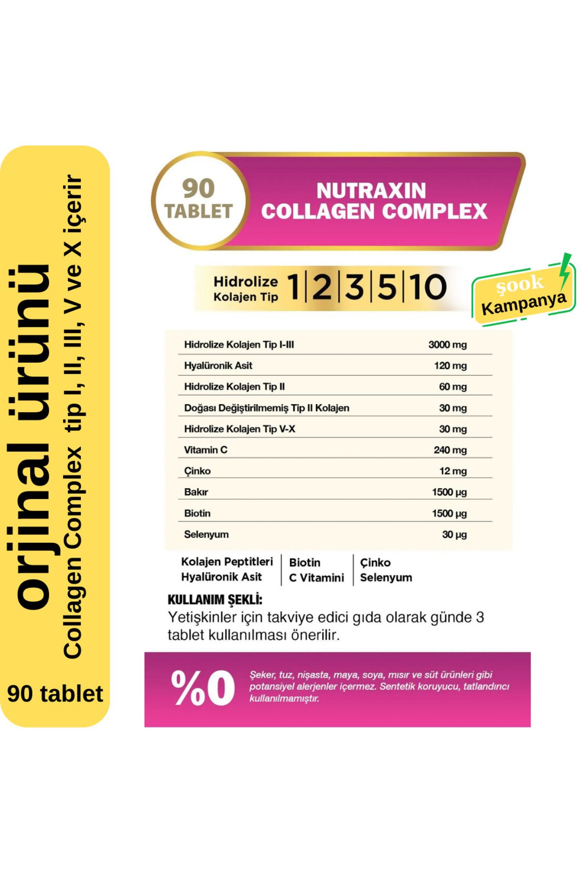 Nutraxin-Collagen Complex 3-Pack 90 Tablets; Contains Collagen Type I, Ii, Iii, V and X 3