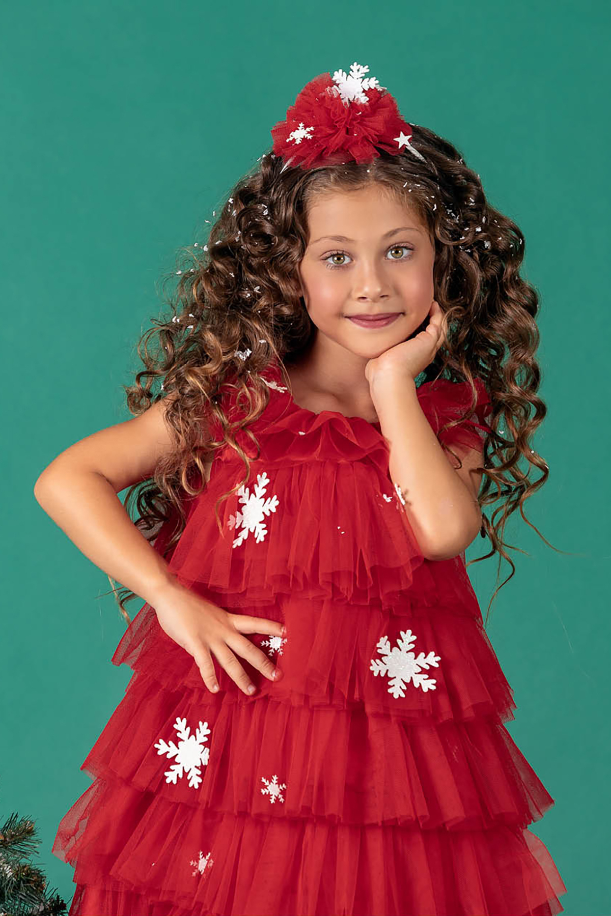 Beniizle Kartanesi Detaylı Tokalı Kız Çocuk Noel Elbise fotoğrafı 2 (önizleme)