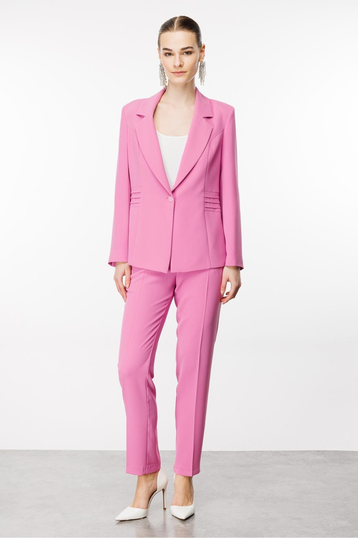 Moda İlgi-Pink Modailgi Cup Ribbed Detailed Half Lined Single Button Jacket 4